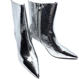 SMASH SHOES Women's WIDE WIDTH Mid-Calf Silver Snake-print Boots | Size 12 W